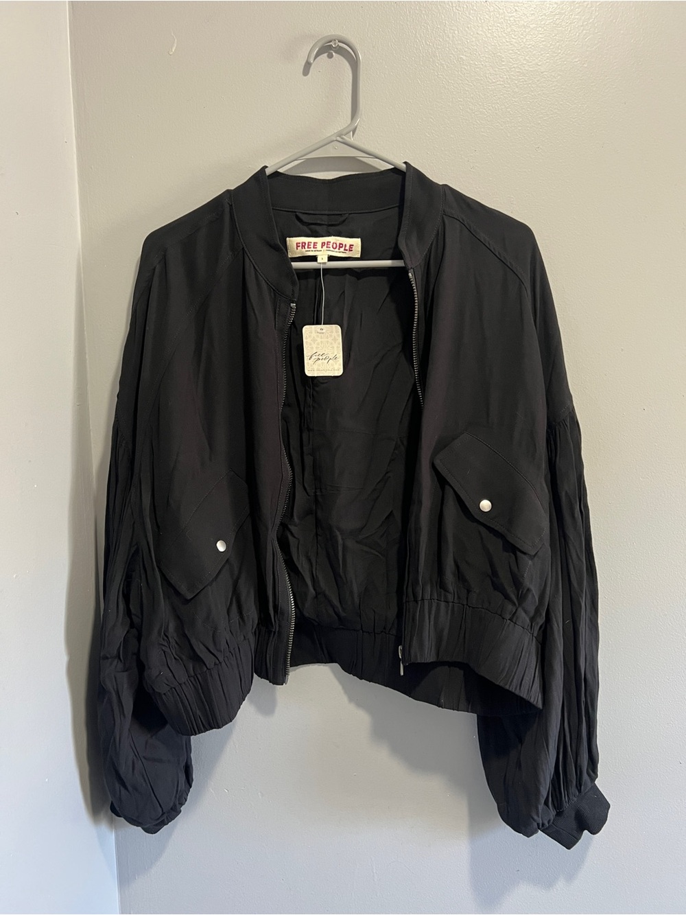 Free People Black Cropped Bomber Jacket